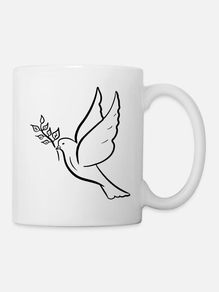 Colombe de la paix, dessinée à la main. Symbole de paix - Mug blanc - blanc