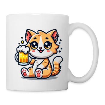 Cute Cat Drinking Beer - Tasse - Weiß - Rechts