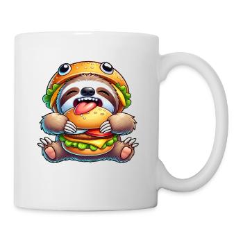 Funny Sloth with Burger Fast Food Hat - Mug - white - Right