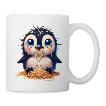Süßer Pinguin Spaghetti Cartoon Tollpatschig - Tasse - Weiß - Rechts