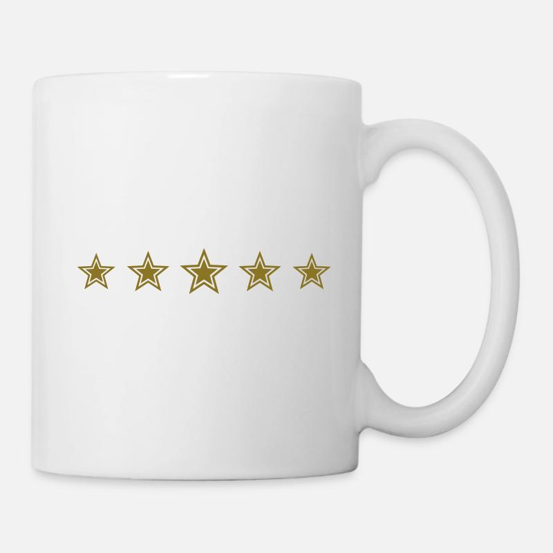5 Sterne, Dein Text, Goldsterne, Sieger, Gewinner - Tasse - Weiß