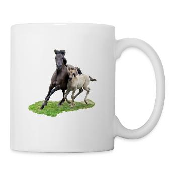 Dülmener Wildpferde Stute mit Fohlen im Galopp - Tasse - Weiß - Rechts