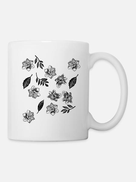 Narzissen und Blätter - Tasse - Weiß