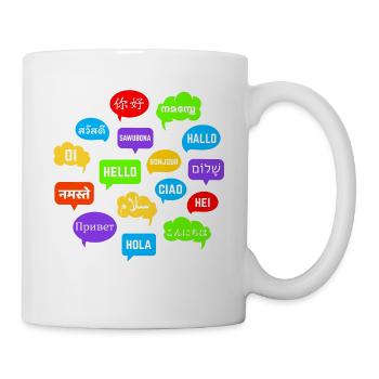 Bunte Sprechblasen mit "Hallo" in vielen Sprachen - Tasse - Weiß - Rechts