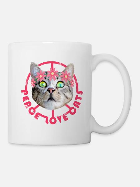 Friedensliebeskatzen rosa - Tasse - Weiß