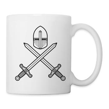 Zeichnen von Ritter zwei Schwertern und einem Helm - Tasse - Weiß - Rechts