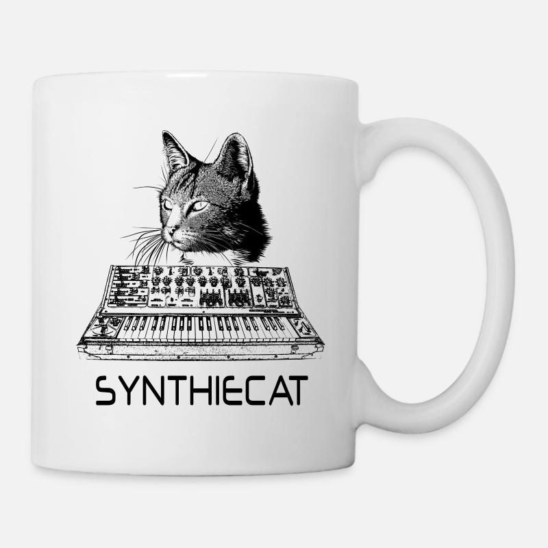 Synthiecat cat with synthesizer - Mug - white