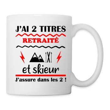 J'ai 2 titres,cadeau départ à la retraite,ski - Mug blanc - blanc - Droite