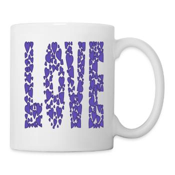 blau-Herzen-LOVE - Tasse - Weiß - Rechts
