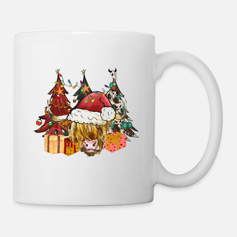 Vache Père Noël et sapins - Mug blanc - blanc