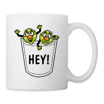 Hallöchen. Lustige cartoonartige kleine Männer - Tasse - Weiß - Rechts