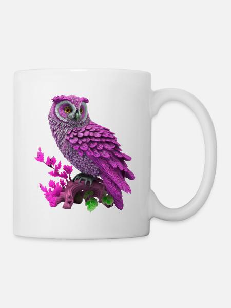 Hibou, hibou grand-duc, hibou rose - Mug blanc - blanc