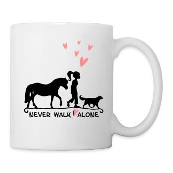 Neverwalkalone mit Pferd, Hund, Liebe - zweifarbig - Tasse - Weiß - Rechts