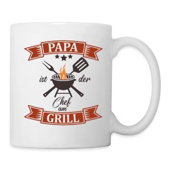 Papa ist der Chef am Grill - Grillen Vatertag - Tasse - Weiß - Rechts