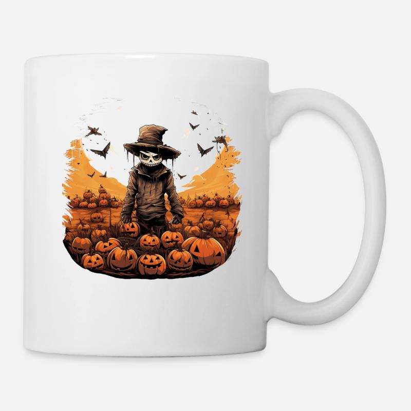 Creepy Halloween scarecrow in pumpkin field - Mug - white
