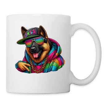 Colorful German Shepherd Wearing a Hoodie Drawing - Mug - white - Right