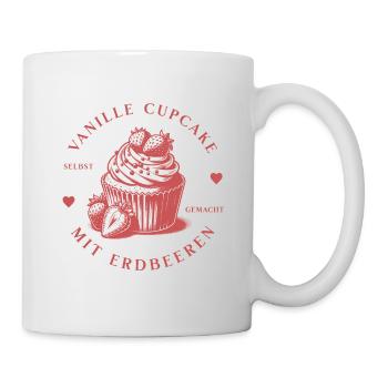Vanille Cupcake mit Erdbeeren, Oberteil/Accessoire - Tasse - Weiß - Rechts