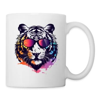 Tête de tigre blanc et coloré à l'allure cool - Mug blanc - blanc - Droite