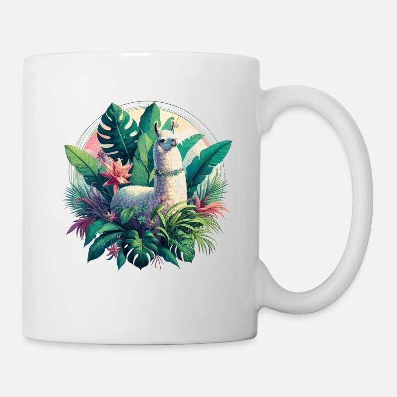 Lama Dschungel Pflanzen Palmen Geschenk - Tasse - Weiß