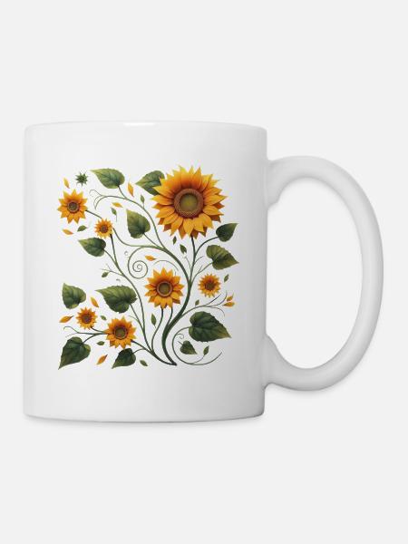 Sunflower Vine Sunflower Sunflower Bouquet - Mug - white