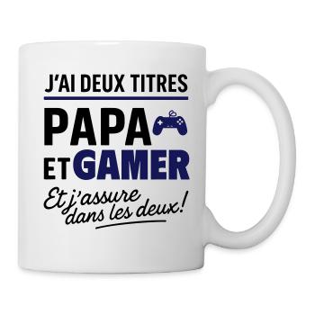 2 titres papa et gamer geek gaming cadeau humour - Mug blanc - blanc - Droite