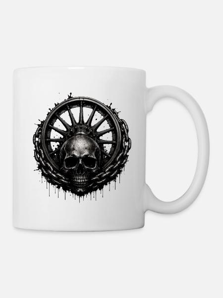 Markantes Dark-Motiv mit Totenkopf, massiver Kette - Tasse - Weiß