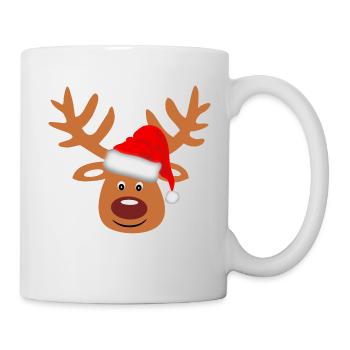 Rentier lustig Rudolph Weihnachten Weihnachtsmütze - Tasse - Weiß - Rechts