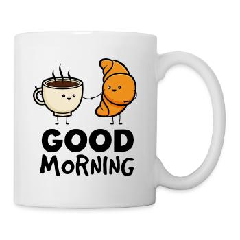 Good morning breakfast coffee croissant funny fun - Mug - white - Right