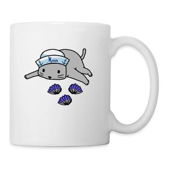 Maritim Matrose Katze Strand Muscheln Fantasy Moin - Tasse - Weiß - Rechts