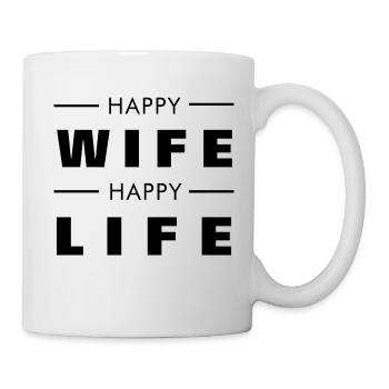 HAPPY WIFE - HAPPY LIFE - SPOUSE - MARRIED COUPLE - Mug - white - Right