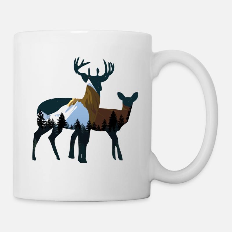 Natur Wandern Wald Hirsche Geschenkidee - Tasse - Weiß