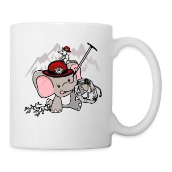 Tyrolean elephant mountaineers climb mouse Alps - Mug - white - Right