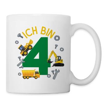 Ich bin 4 Jahre Geburtstag Mädchen Junge Baustelle - Tasse - Weiß - Rechts