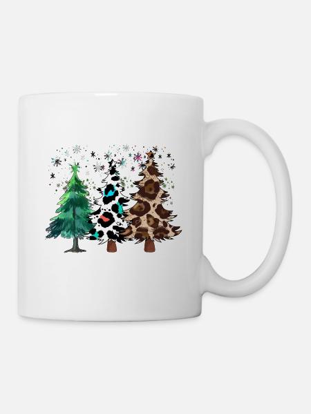 Weihnachtsbäume, Leoparden-Weihnachtsbäume, Winter - Tasse - Weiß