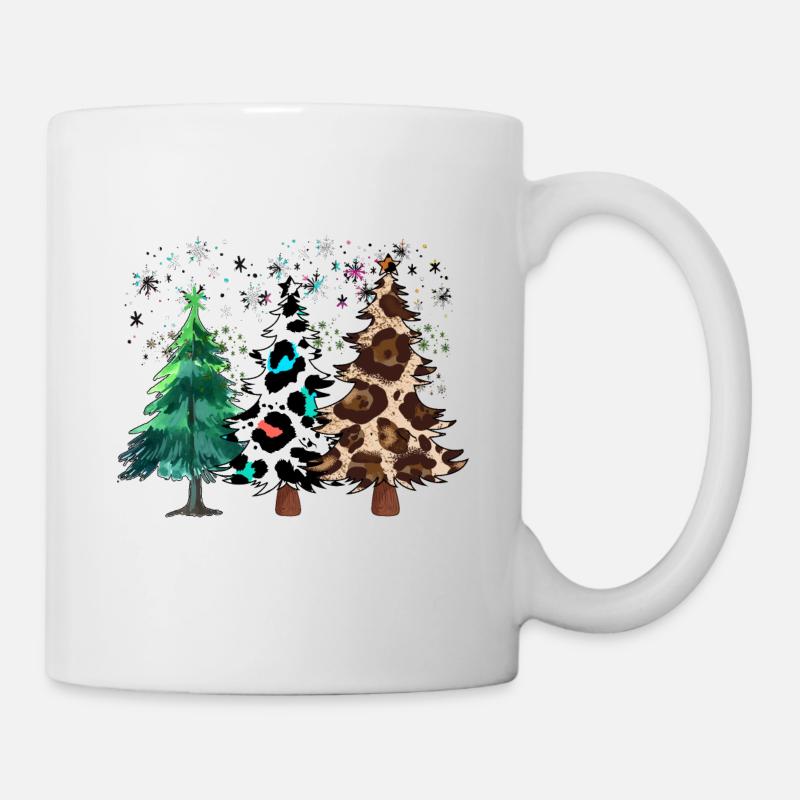 Weihnachtsbäume, Leoparden-Weihnachtsbäume, Winter - Tasse - Weiß