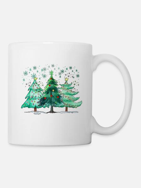 Weihnachtsbäume, Leoparden-Weihnachtsbäume, Winter - Tasse - Weiß