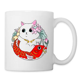 Katze und Koi-Fische - Tasse - Weiß - Rechts