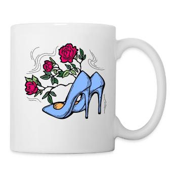 High heels shoes with rose flower. Romantic style. - Mug - white - Right