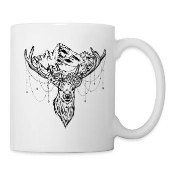 Hirsch mit Berge und Bergblumen - Tasse - Weiß - Rechts
