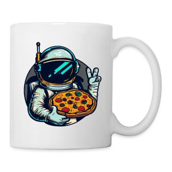 Astronaut with salami pizza space design - Mug - white - Right