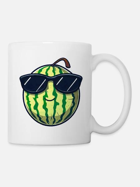 Coole Wassermelone mit Sonnenbrille, Sommerliches - Tasse - Weiß