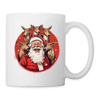 Singender Weihnachtsmann mit Rentieren - Tasse - Weiß - Rechts
