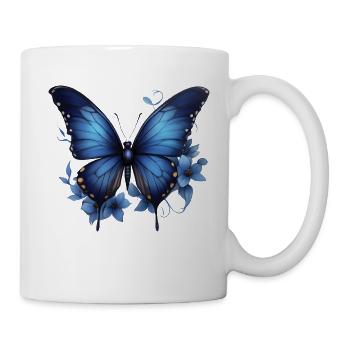 Eleganz des Himmels: Blauer Schmetterling - Tasse - Weiß - Rechts