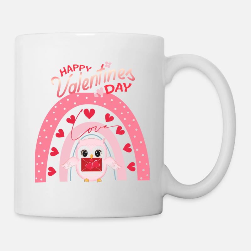 Happy Velentine`s Day Eule mit Brief - Tasse - Weiß