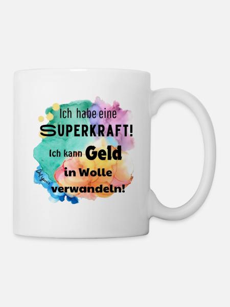 SuperkraftWolle, häkeln, stricken, lustiger Spruch - Tasse - Weiß