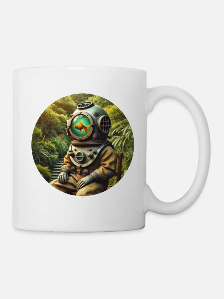 Poisson en combinaison de plongée - Rond - Mug blanc - blanc
