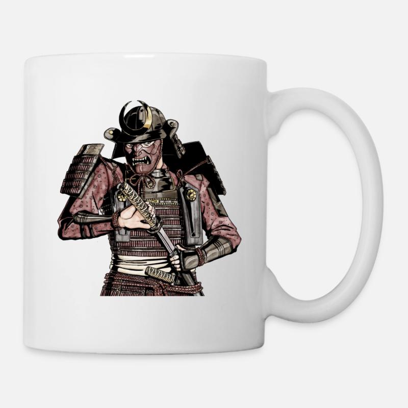 Armored samurai unsheathing his katana - Mug - white
