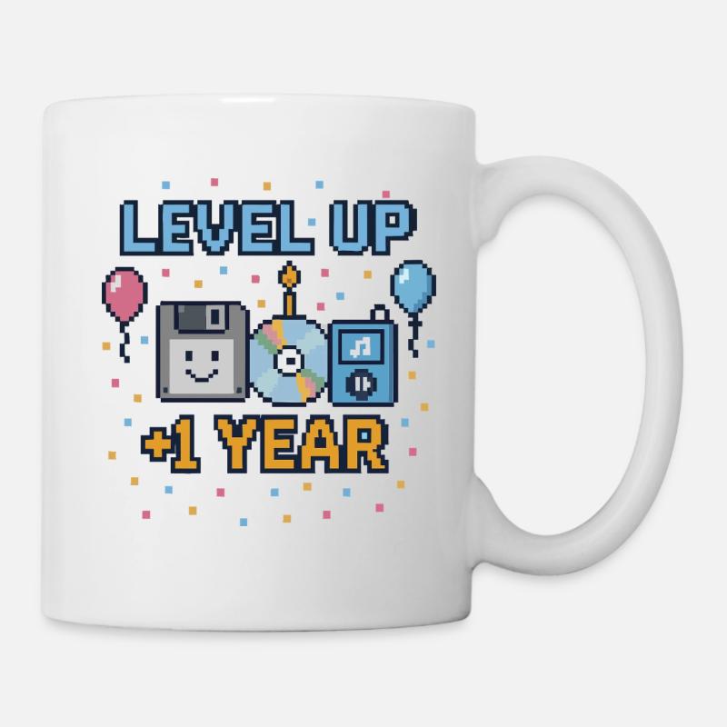Level Up Geburtstag – Pixel Retro - Tasse - Weiß