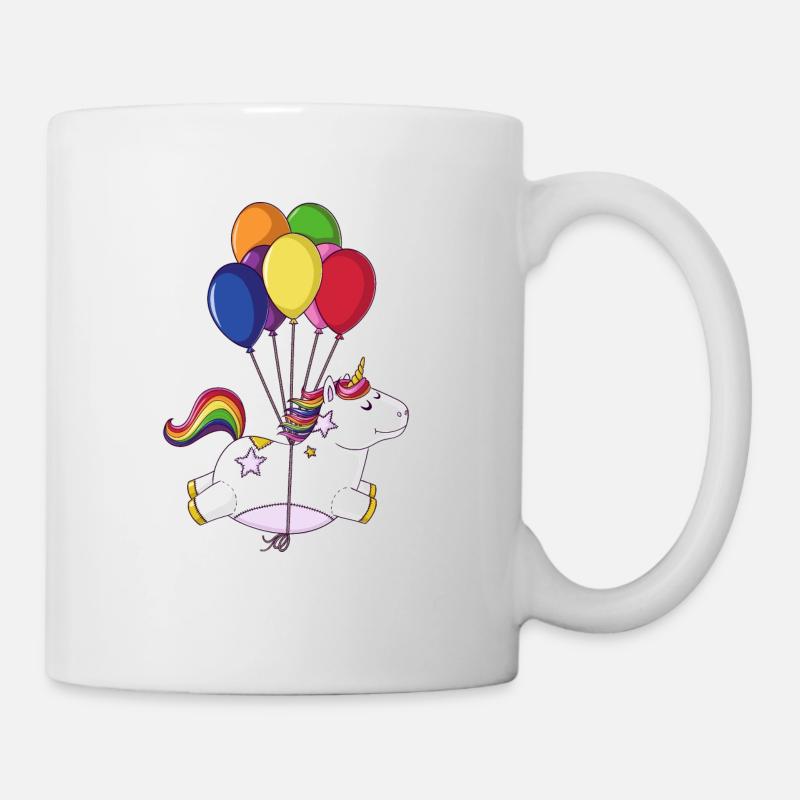 Fliegendes Regenbogen Comic Einhorn Ballons - Tasse - Weiß