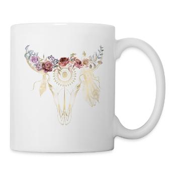 Boho Style / Blumen / Skull / Design - Tasse - Weiß - Rechts